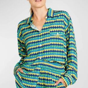 Terez Vibrant Blue and Green Patterned Shirt